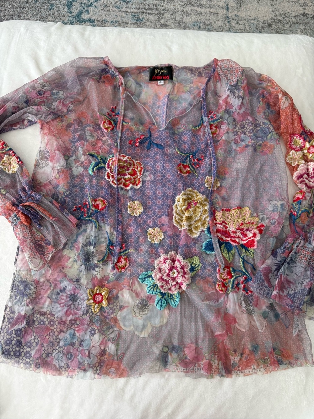 Johnny Was CALLIOPE MESH BLOUSE Medium E07
